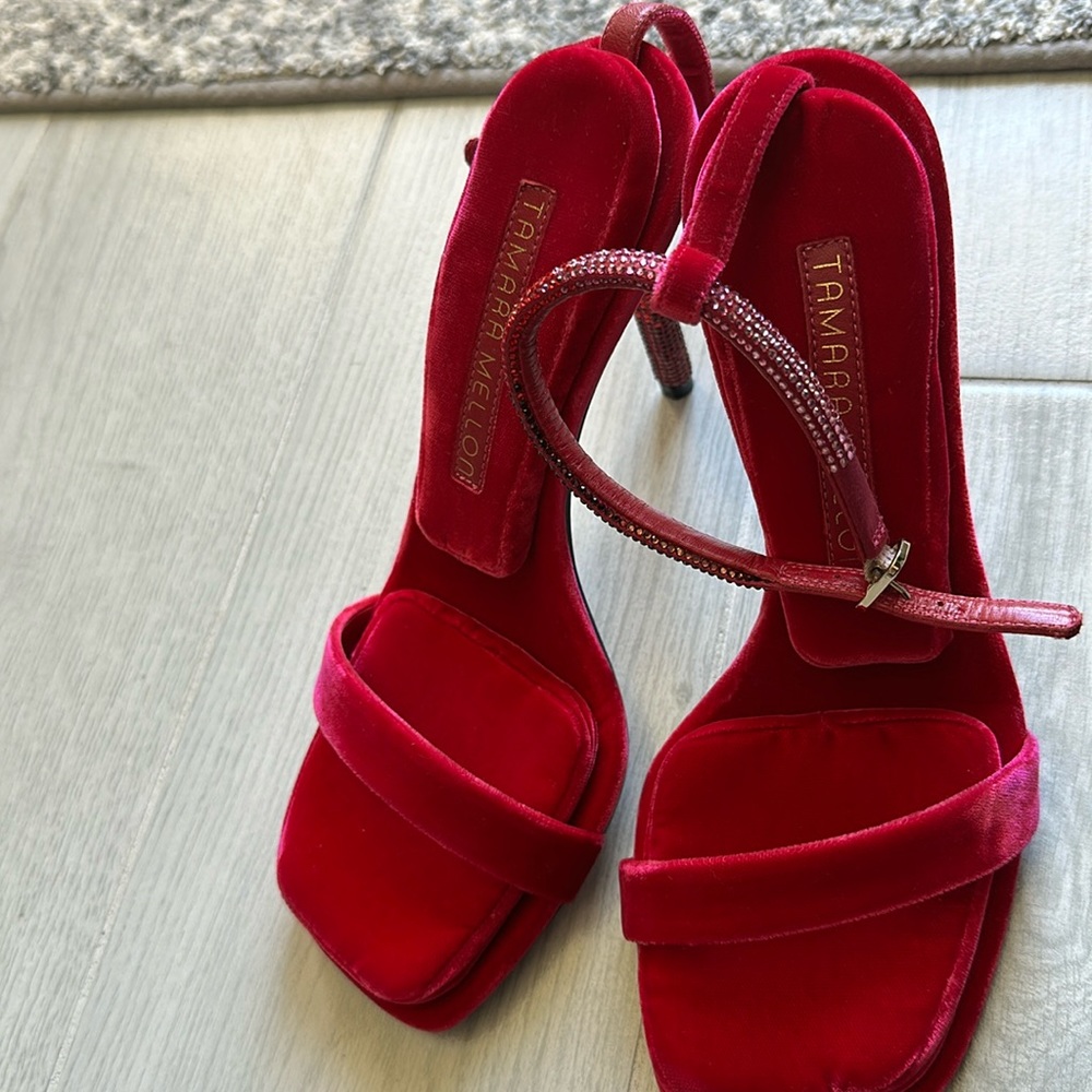 Tamara Mellon pillow top crystal heels.